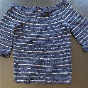 Free People Navy and White Off-Shoulder Sweater